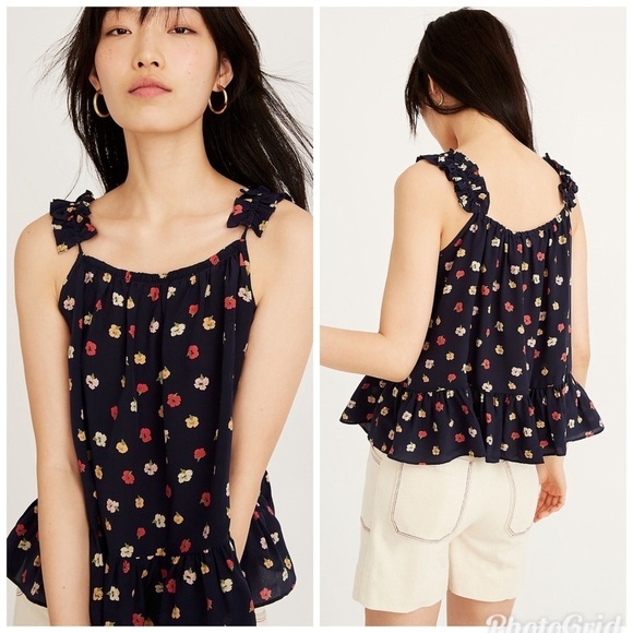 Madewell Silk Ruffle-Strap Cami Top in Confetti Floral Sz 0 in EUC - Picture 1 of 7